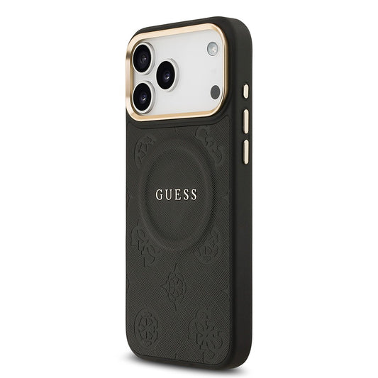Apple iPhone 17 Pro Max Kılıf Guess Orjinal Lisanslı M-safe Şarj Özellikli Sıcak Baskılı Yazı Logolu PU Deri Peony Kapak