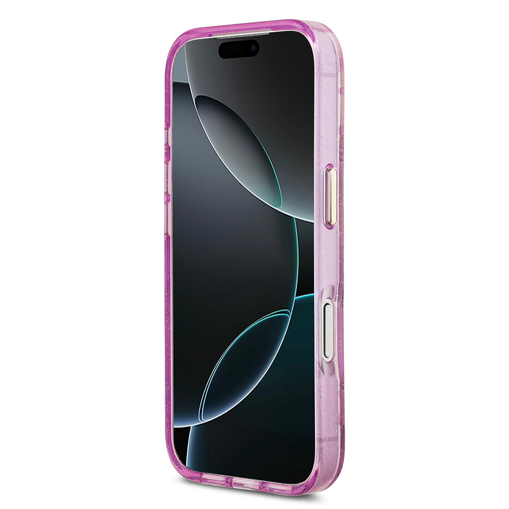 Apple iPhone 17 Pro Max Kılıf Guess Orjinal Lisanslı M-safe Şarj Özellikli Simli Çiçek Desenli Metal Kamera Çerçeveli Üçgen Logolu Kapak Siyah