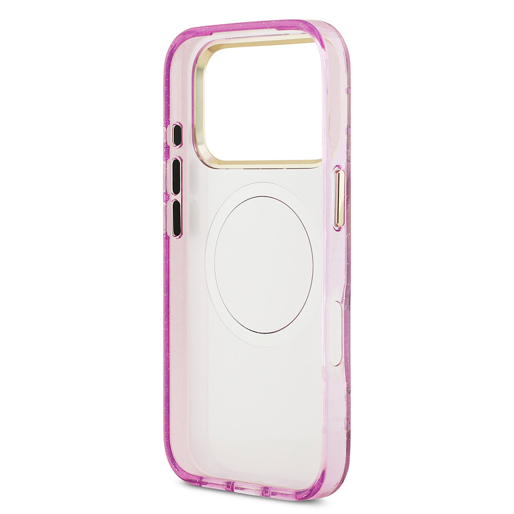 Apple iPhone 17 Pro Max Kılıf Guess Orjinal Lisanslı M-safe Şarj Özellikli Simli Çiçek Desenli Metal Kamera Çerçeveli Üçgen Logolu Kapak Siyah