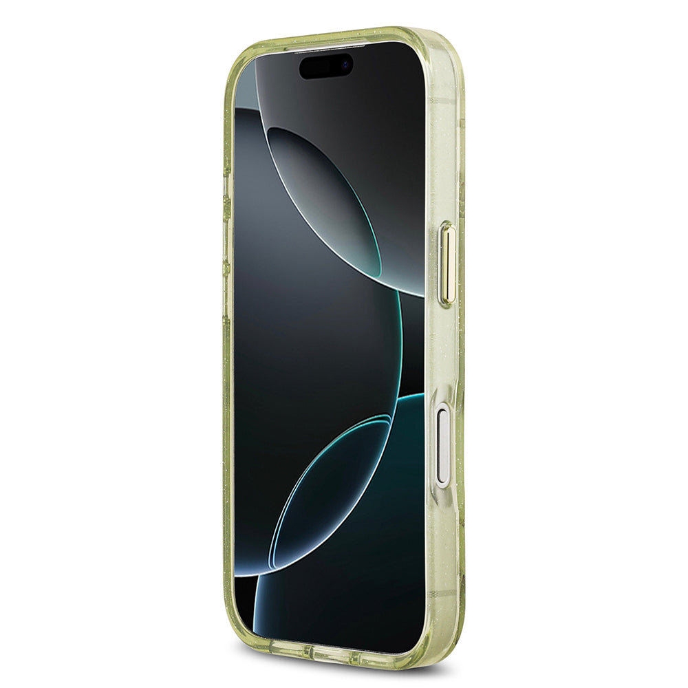 Apple iPhone 17 Pro Max Kılıf Guess Orjinal Lisanslı M-safe Şarj Özellikli Simli Çiçek Desenli Metal Kamera Çerçeveli Üçgen Logolu Kapak Siyah