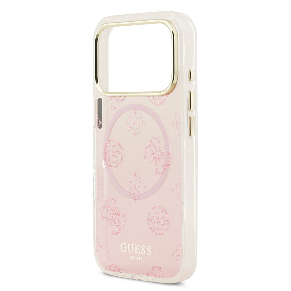 Apple iPhone 17 Pro Max Kılıf Guess Orjinal Lisanslı M-safe Şarj Özellikli Simli Peony Desenli Silikon Kapak Siyah