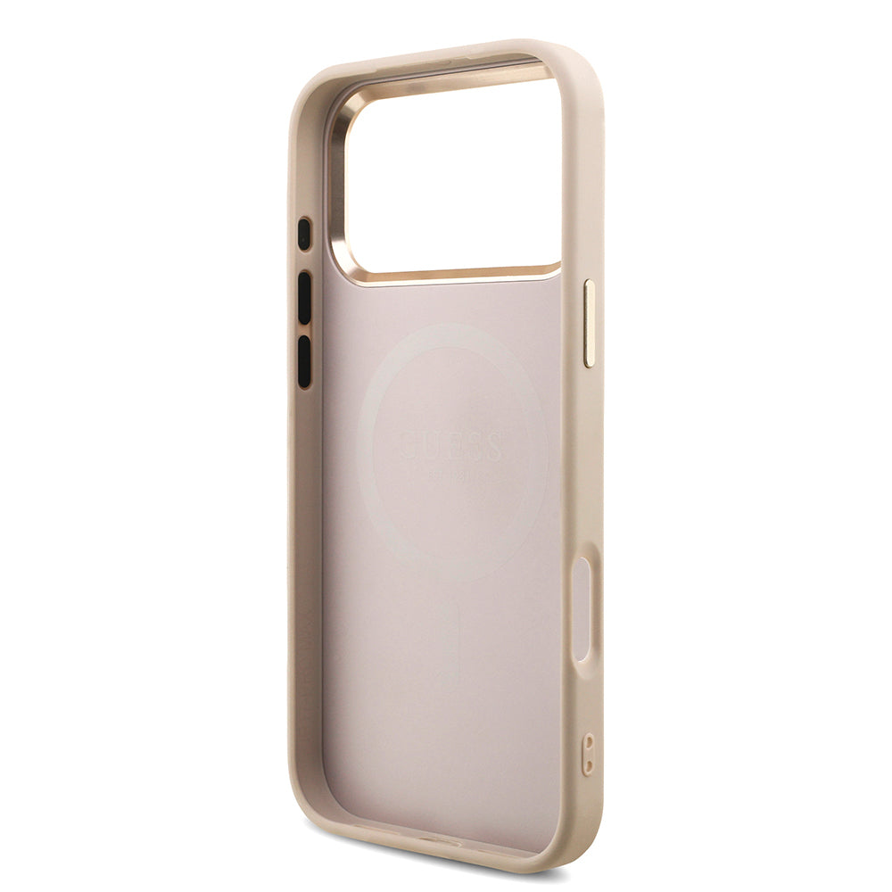 Apple iPhone 17 Pro Max Kılıf Guess Orjinal Lisanslı M-safe Şarj Özellikli Taşlı Üçgen Logo 4G Desenli Kapak Siyah