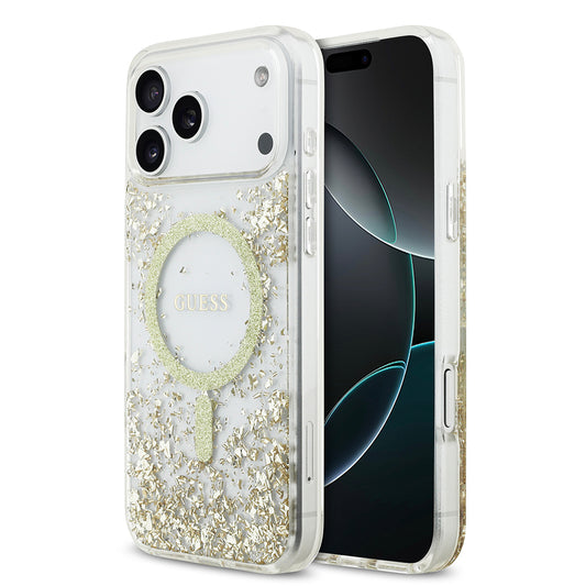 Apple iPhone 17 Pro Max Kılıf Guess Orjinal Lisanslı M-safe Şarj Özellikli Transparan Resin Bottom Kapak Pembe