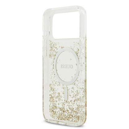 Apple iPhone 17 Pro Max Kılıf Guess Orjinal Lisanslı M-safe Şarj Özellikli Transparan Resin Bottom Kapak Pembe