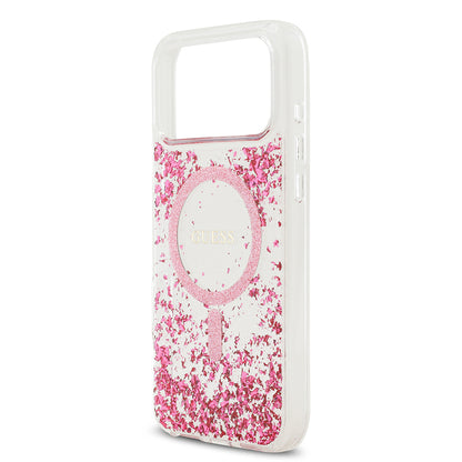 Apple iPhone 17 Pro Max Kılıf Guess Orjinal Lisanslı M-safe Şarj Özellikli Transparan Resin Bottom Kapak Pembe