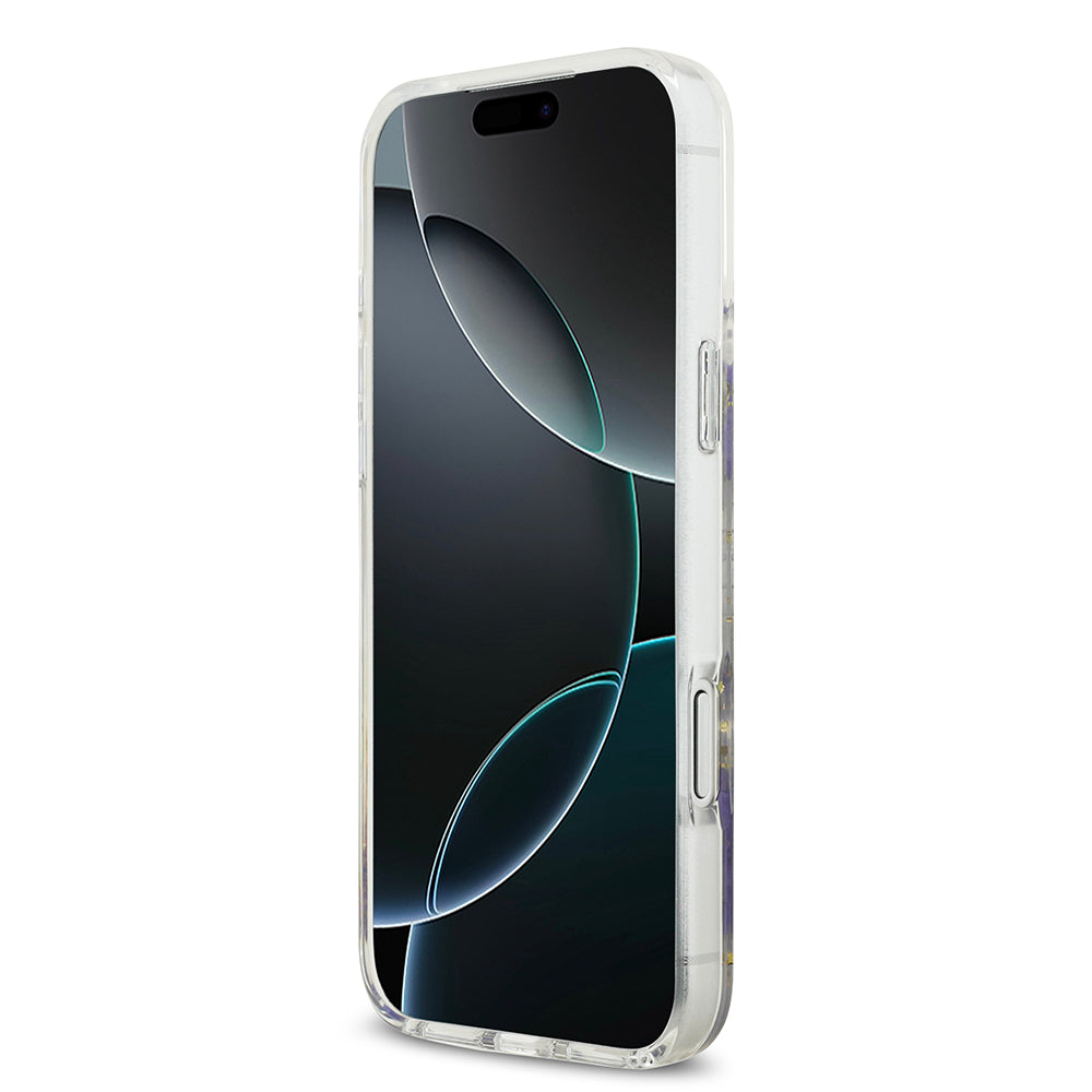 Apple iPhone 17 Pro Max Kılıf Guess Orjinal Lisanslı M-safe Şarj Özellikli Transparan Resin Flowers Kapak Pembe