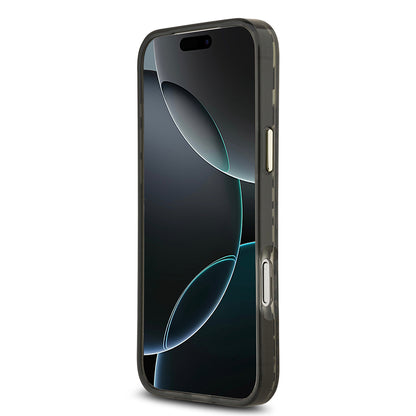 Apple iPhone 17 Pro Max Kılıf Guess Orjinal Lisanslı M-safe Şarj Özellikli Üçgen Logolu Simli Leopar Desenli Kapak Kahverengi