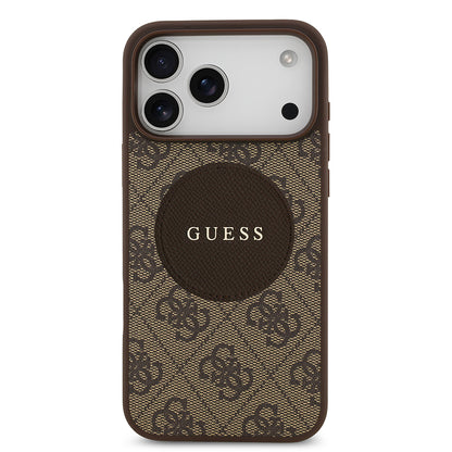 Apple iPhone 17 Pro Max Kılıf Guess Orjinal Lisanslı M-safe Şarj Özellikli Yazı Logolu Circle Classic Kapak Pembe