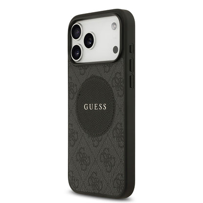 Apple iPhone 17 Pro Max Kılıf Guess Orjinal Lisanslı M-safe Şarj Özellikli Yazı Logolu Circle Classic Kapak Siyah