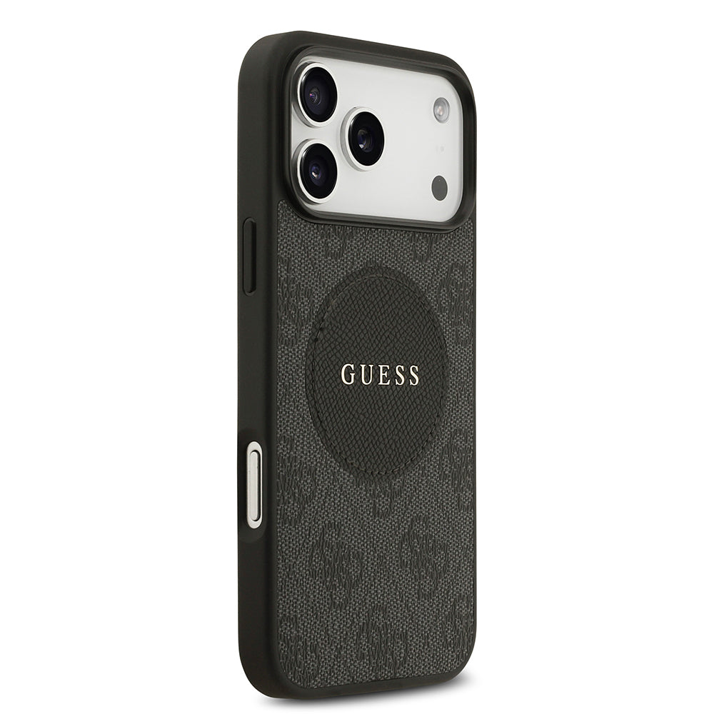 Apple iPhone 17 Pro Max Kılıf Guess Orjinal Lisanslı M-safe Şarj Özellikli Yazı Logolu Circle Classic Kapak Kahverengi