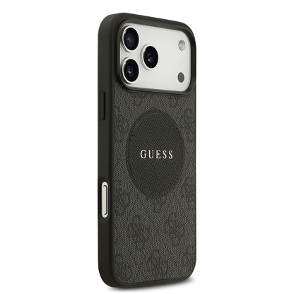 Apple iPhone 17 Pro Max Kılıf Guess Orjinal Lisanslı M-safe Şarj Özellikli Yazı Logolu Circle Classic Kapak Siyah