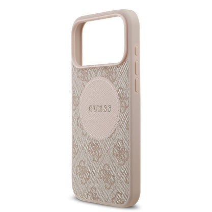 Apple iPhone 17 Pro Max Kılıf Guess Orjinal Lisanslı M-safe Şarj Özellikli Yazı Logolu Circle Classic Kapak Pembe