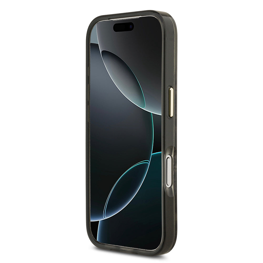 Apple iPhone 17 Pro Max Kılıf Guess Orjinal Lisanslı M-safe Şarj Özellikli Yazı Logolu Python Desenli Kapak Kahverengi