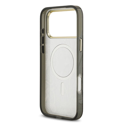 Apple iPhone 17 Pro Max Kılıf Guess Orjinal Lisanslı M-safe Şarj Özellikli Yazı Logolu Python Desenli Kapak Siyah