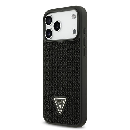 Apple iPhone 17 Pro Max Kılıf Guess Orjinal Lisanslı Taşlı Arka Yüzey Üçgen Logolu Kapak Gold