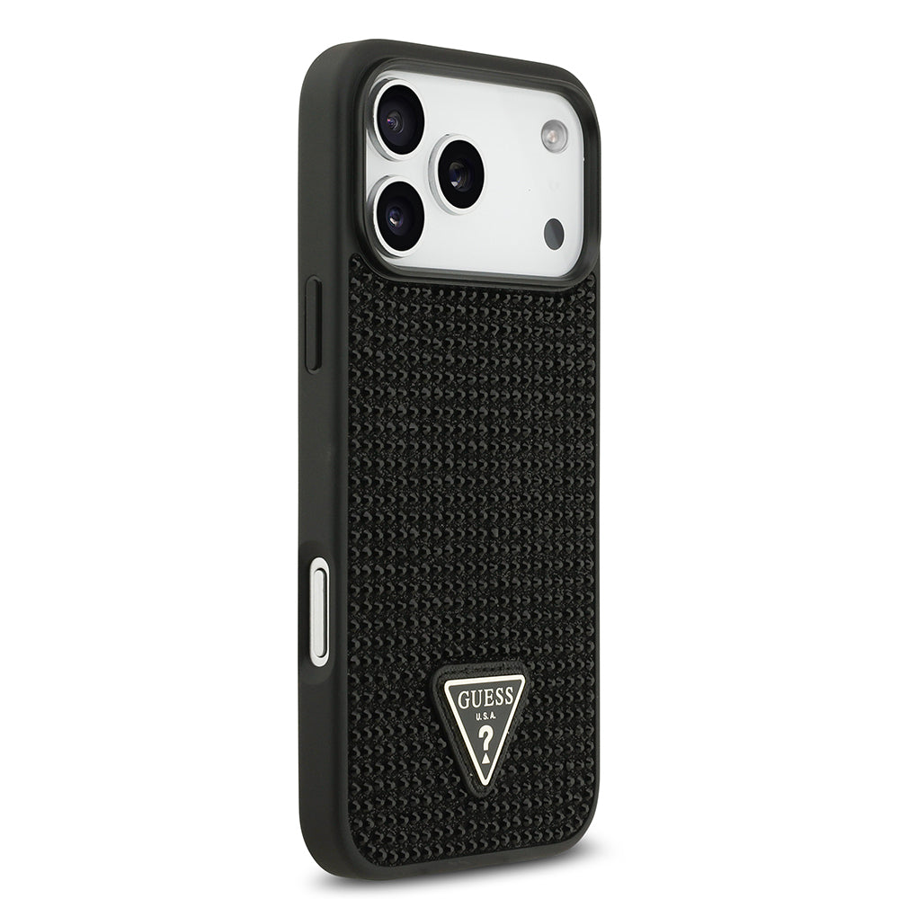 Apple iPhone 17 Pro Max Kılıf Guess Orjinal Lisanslı Taşlı Arka Yüzey Üçgen Logolu Kapak Siyah