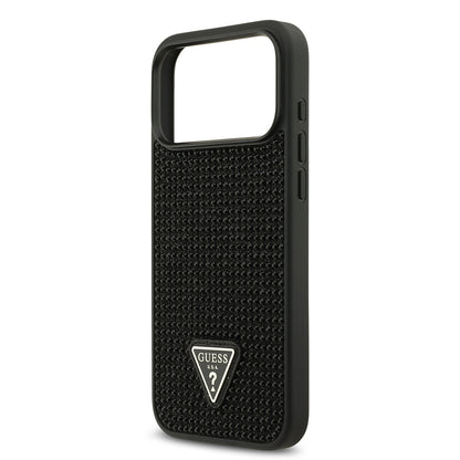 Apple iPhone 17 Pro Max Kılıf Guess Orjinal Lisanslı Taşlı Arka Yüzey Üçgen Logolu Kapak Siyah
