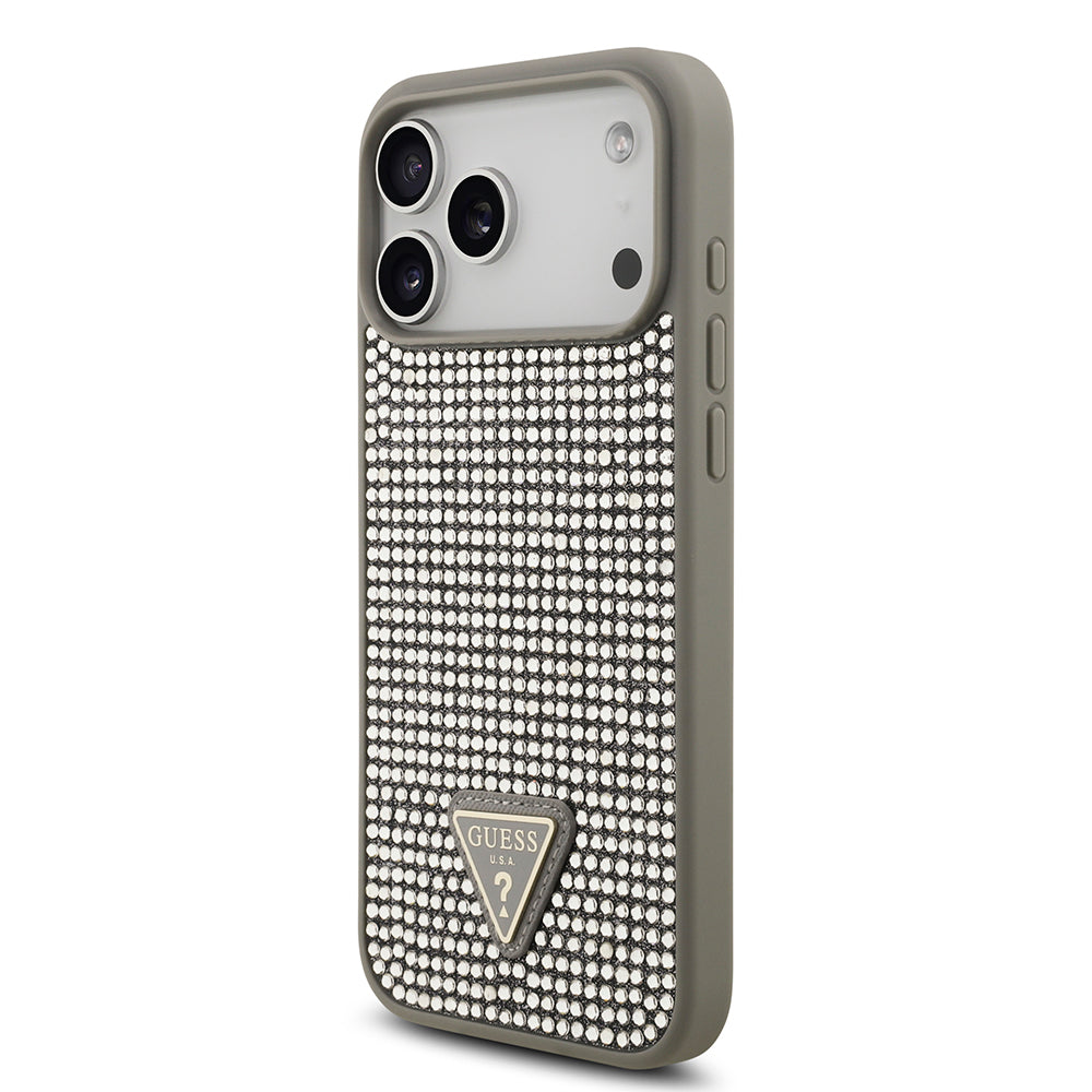 Apple iPhone 17 Pro Max Kılıf Guess Orjinal Lisanslı Taşlı Arka Yüzey Üçgen Logolu Kapak Siyah