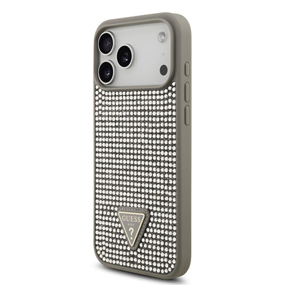 Apple iPhone 17 Pro Max Kılıf Guess Orjinal Lisanslı Taşlı Arka Yüzey Üçgen Logolu Kapak Pembe