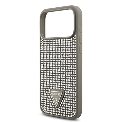 Apple iPhone 17 Pro Max Kılıf Guess Orjinal Lisanslı Taşlı Arka Yüzey Üçgen Logolu Kapak Siyah