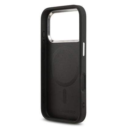 Apple iPhone 17 Pro Max Kılıf Karl Lagerfeld Orjinal Lisanslı M-safe Şarj Özellikli Metal Kamera ve Buton Tasarımlı Karl PU Deri Kapak Siyah