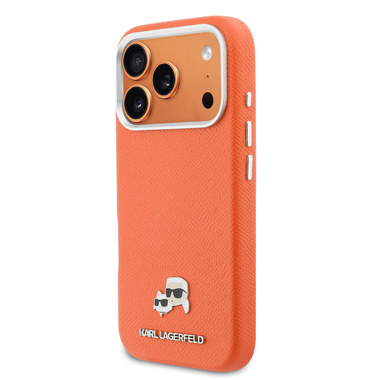 Apple iPhone 17 Pro Max Kılıf Karl Lagerfeld Orjinal Lisanslı M-safe Şarj Özellikli Metal Kamera ve Buton Tasarımlı K&C Head Logolu PU Deri Kapak