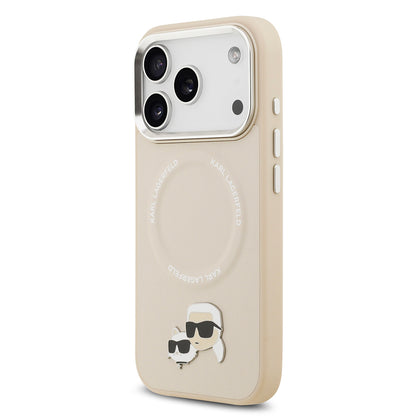 Apple iPhone 17 Pro Max Kılıf Karl Lagerfeld Orjinal Lisanslı M-safe Şarj Özellikli Metal Kamera ve Buton Tasarımlı K&C PU Deri Kapak Bej