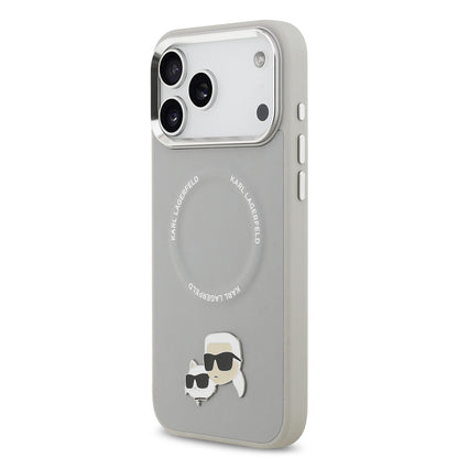 Apple iPhone 17 Pro Max Kılıf Karl Lagerfeld Orjinal Lisanslı M-safe Şarj Özellikli Metal Kamera ve Buton Tasarımlı K&C PU Deri Kapak Bej