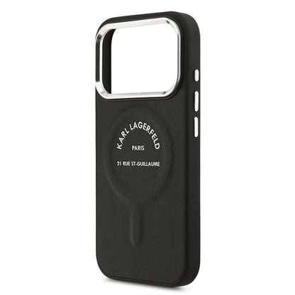 Apple iPhone 17 Pro Max Kılıf Karl Lagerfeld Orjinal Lisanslı M-safe Şarj Özellikli Metal Kamera ve Buton Tasarımlı Paris RSG PU Deri Kapak Siyah