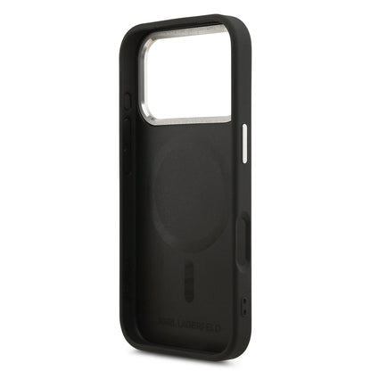 Apple iPhone 17 Pro Max Kılıf Karl Lagerfeld Orjinal Lisanslı M-safe Şarj Özellikli Metal Kamera ve Buton Tasarımlı Paris RSG PU Deri Kapak Siyah