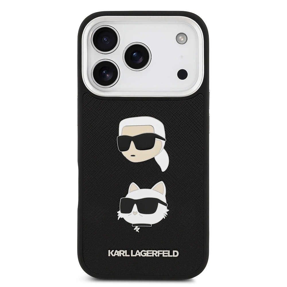 Apple iPhone 17 Pro Max Kılıf Karl Lagerfeld Orjinal Lisanslı Metal Logolu K&C Heads Pin Kapak Siyah