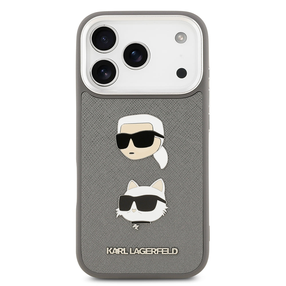 Apple iPhone 17 Pro Max Kılıf Karl Lagerfeld Orjinal Lisanslı Metal Logolu K&C Heads Pin Kapak Siyah