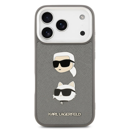 Apple iPhone 17 Pro Max Kılıf Karl Lagerfeld Orjinal Lisanslı Metal Logolu K&C Heads Pin Kapak Gri