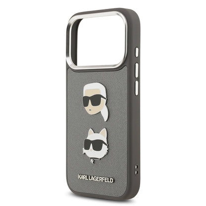 Apple iPhone 17 Pro Max Kılıf Karl Lagerfeld Orjinal Lisanslı Metal Logolu K&C Heads Pin Kapak Siyah