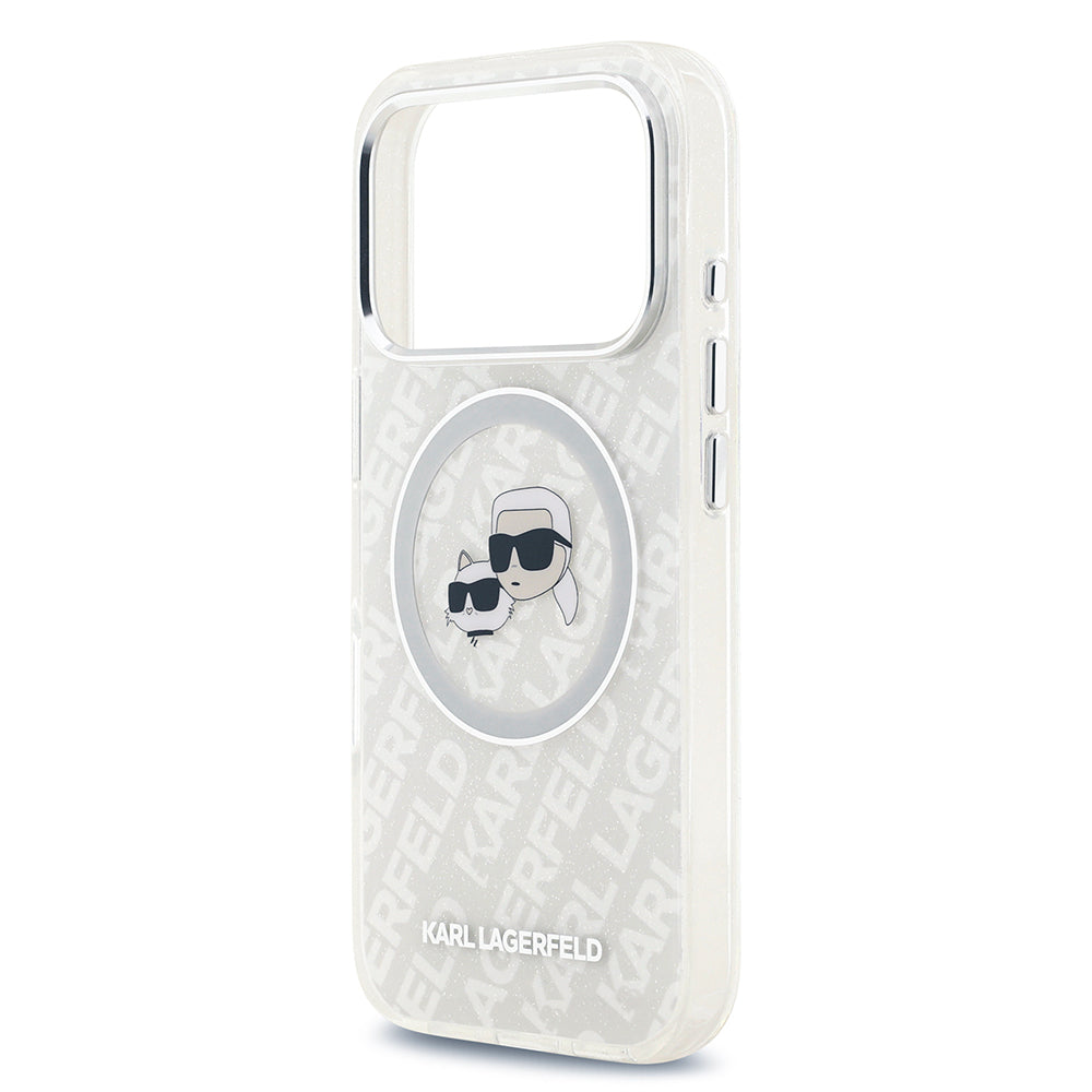 Apple iPhone 17 Pro Max Kılıf Karl Lagerfeld Orjinal Lisanslı Parlayan Simli Karl & Choupette Heads Kapak Siyah