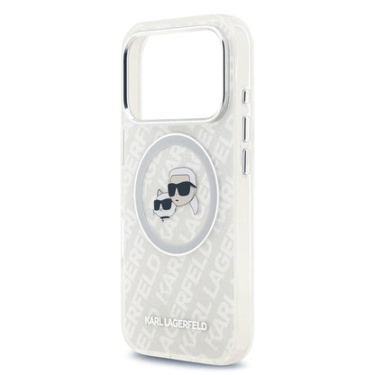 Apple iPhone 17 Pro Max Kılıf Karl Lagerfeld Orjinal Lisanslı Parlayan Simli Karl & Choupette Heads Kapak Pembe