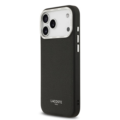 Apple iPhone 17 Pro Max Kılıf Lacoste Orjinal Lisanslı M-safe Şarj Özellikli Champs Elysees PU Deri Tasarımlı Kapak Siyah