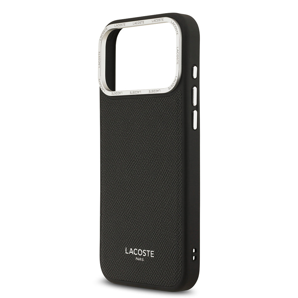 Apple iPhone 17 Pro Max Kılıf Lacoste Orjinal Lisanslı M-safe Şarj Özellikli Champs Elysees PU Deri Tasarımlı Kapak Siyah