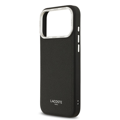 Apple iPhone 17 Pro Max Kılıf Lacoste Orjinal Lisanslı M-safe Şarj Özellikli Champs Elysees PU Deri Tasarımlı Kapak Siyah