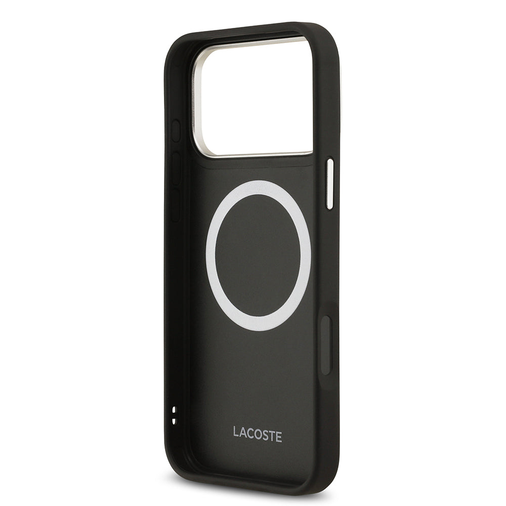 Apple iPhone 17 Pro Max Kılıf Lacoste Orjinal Lisanslı M-safe Şarj Özellikli Champs Elysees PU Deri Tasarımlı Kapak Gri