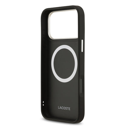 Apple iPhone 17 Pro Max Kılıf Lacoste Orjinal Lisanslı M-safe Şarj Özellikli Champs Elysees PU Deri Tasarımlı Kapak Gri