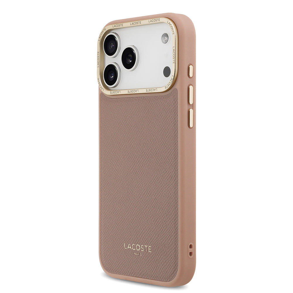 Apple iPhone 17 Pro Max Kılıf Lacoste Orjinal Lisanslı M-safe Şarj Özellikli Champs Elysees PU Deri Tasarımlı Kapak Gri