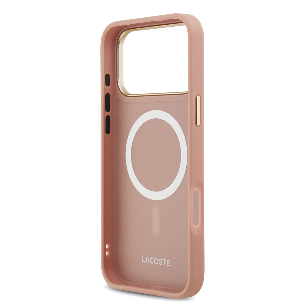 Apple iPhone 17 Pro Max Kılıf Lacoste Orjinal Lisanslı M-safe Şarj Özellikli Champs Elysees PU Deri Tasarımlı Kapak Gri