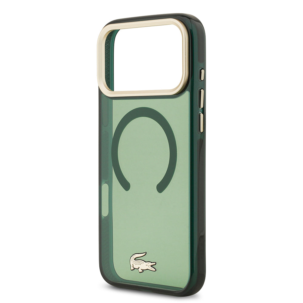 Apple iPhone 17 Pro Max Kılıf Lacoste Orjinal Lisanslı M-safe Şarj Özellikli Gold Timsah Logolu Buzlu Kapak Siyah