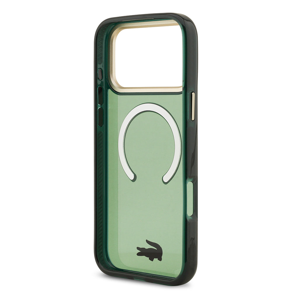 Apple iPhone 17 Pro Max Kılıf Lacoste Orjinal Lisanslı M-safe Şarj Özellikli Gold Timsah Logolu Buzlu Kapak Beyaz