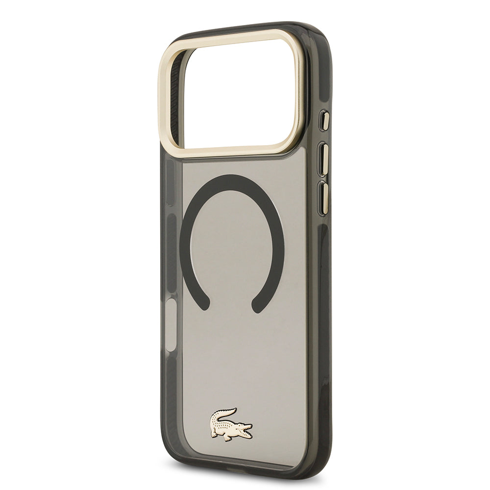 Apple iPhone 17 Pro Max Kılıf Lacoste Orjinal Lisanslı M-safe Şarj Özellikli Gold Timsah Logolu Buzlu Kapak Beyaz