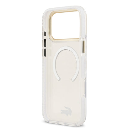 Apple iPhone 17 Pro Max Kılıf Lacoste Orjinal Lisanslı M-safe Şarj Özellikli Gold Timsah Logolu Buzlu Kapak Beyaz