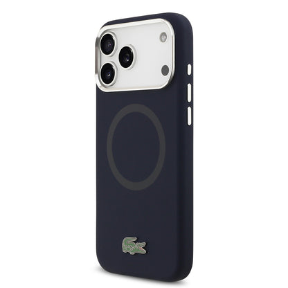 Apple iPhone 17 Pro Max Kılıf Lacoste Orjinal Lisanslı M-safe Şarj Özellikli İkonik Logolu Metal Kamera Çerçeveli Silikon Kapak Siyah