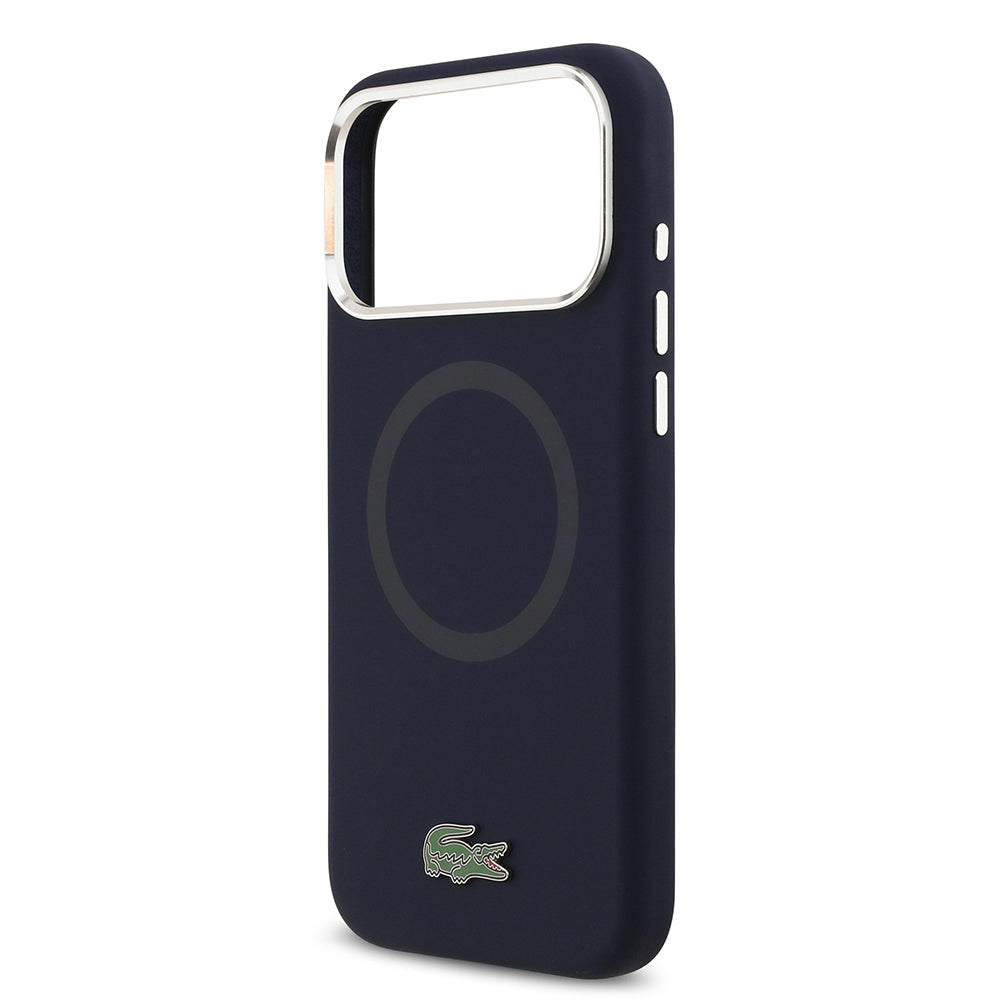 Apple iPhone 17 Pro Max Kılıf Lacoste Orjinal Lisanslı M-safe Şarj Özellikli İkonik Logolu Metal Kamera Çerçeveli Silikon Kapak Kırmızı