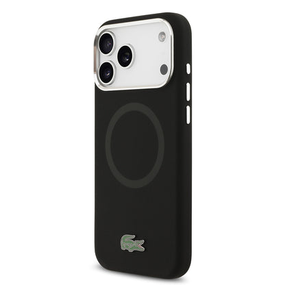 Apple iPhone 17 Pro Max Kılıf Lacoste Orjinal Lisanslı M-safe Şarj Özellikli İkonik Logolu Metal Kamera Çerçeveli Silikon Kapak Kırmızı